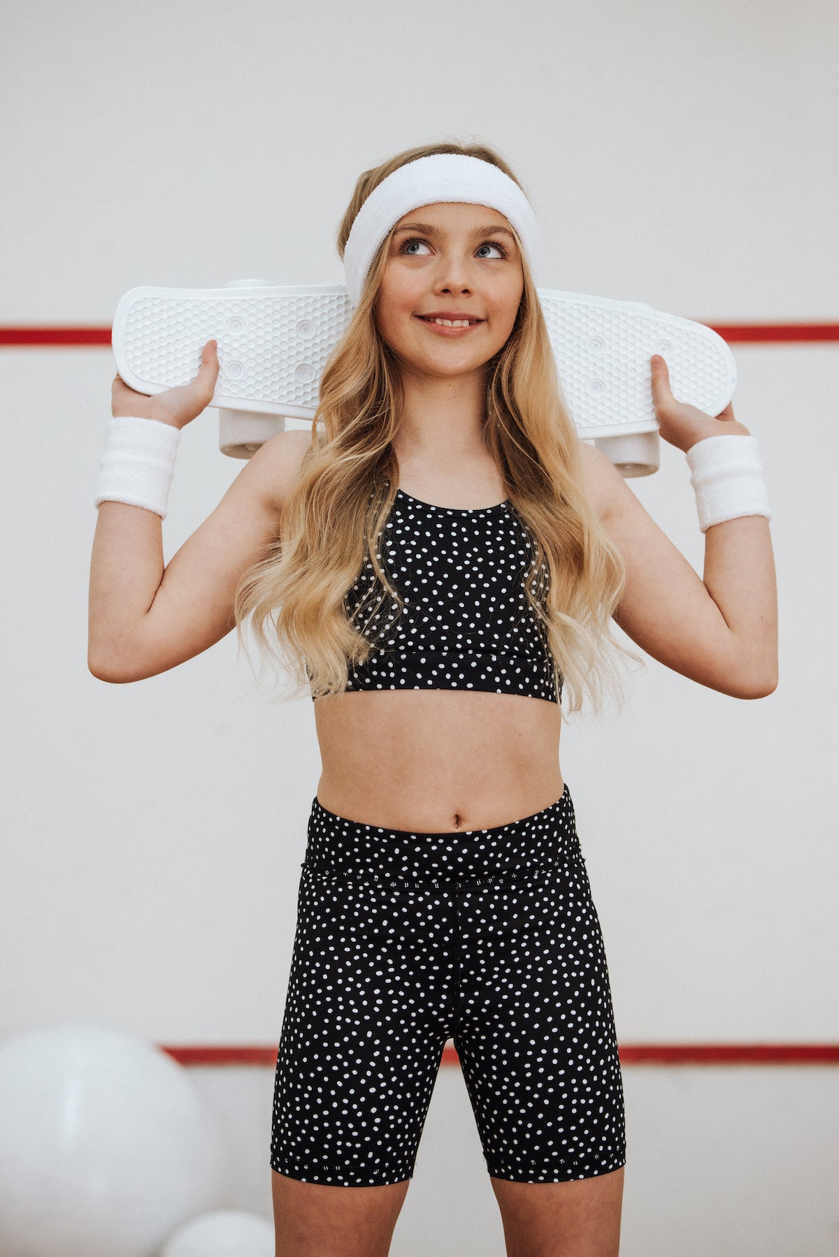 Girls Sports Crop Top, Black & White